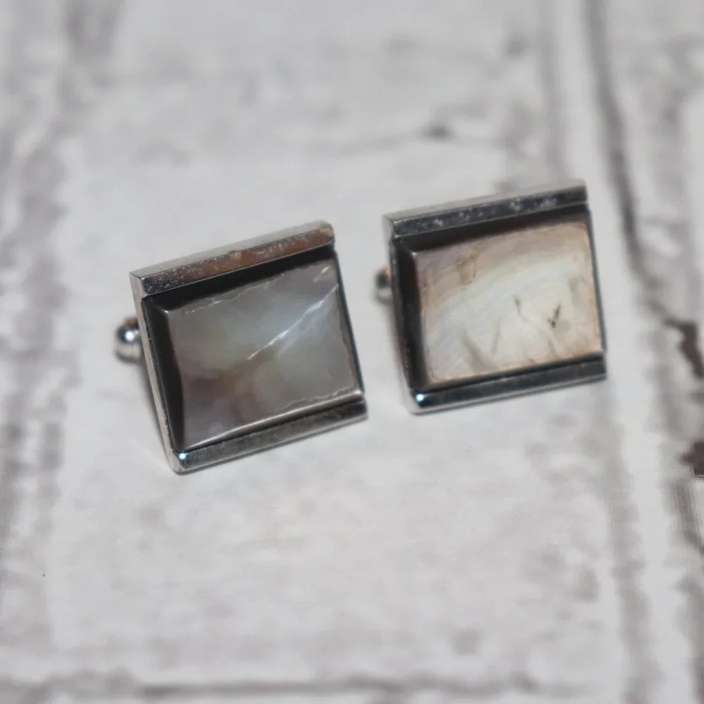 🤎✨ Vintage Silver & Brown Shell Cufflinks by Dante (.75